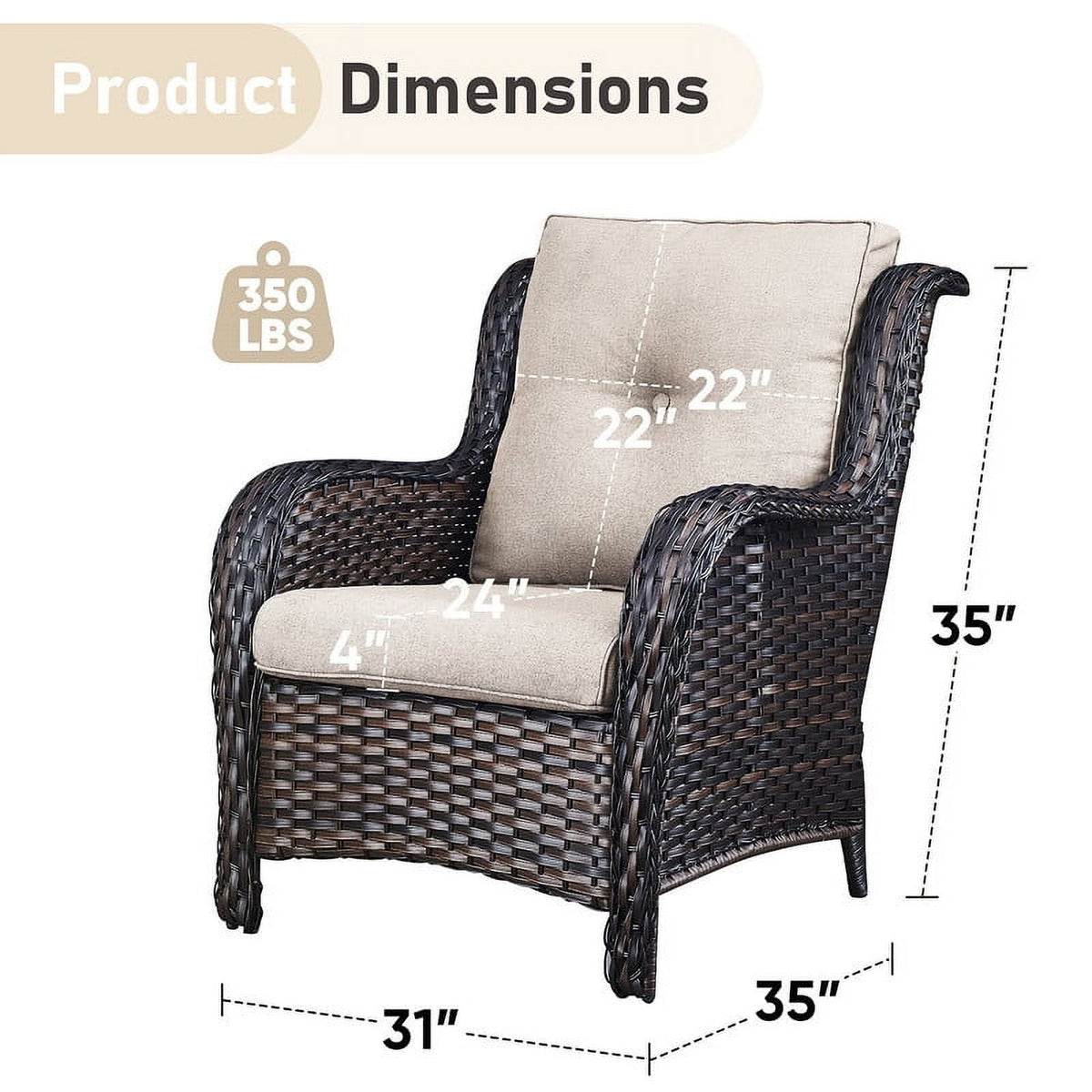 Bellefurn Patio Wicker Chairs Set of 2,High Back Outdoor Rattan Patio Chairs Outdoor Conversation Set for Garden Backyard Proch Deck