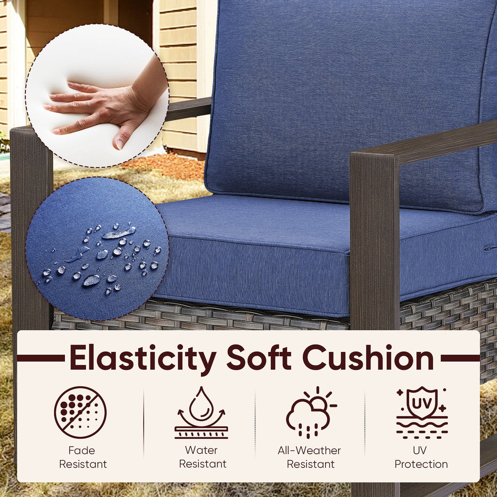Bellefurn Luxury Patio Furniture Sets with 41” Propane Fire Pit Table,Rattan Outdoor Deep Seating Conversation Set with Swivel Glider Patio Chair,Rattan Sofa&Ottomans for Porch Backyard