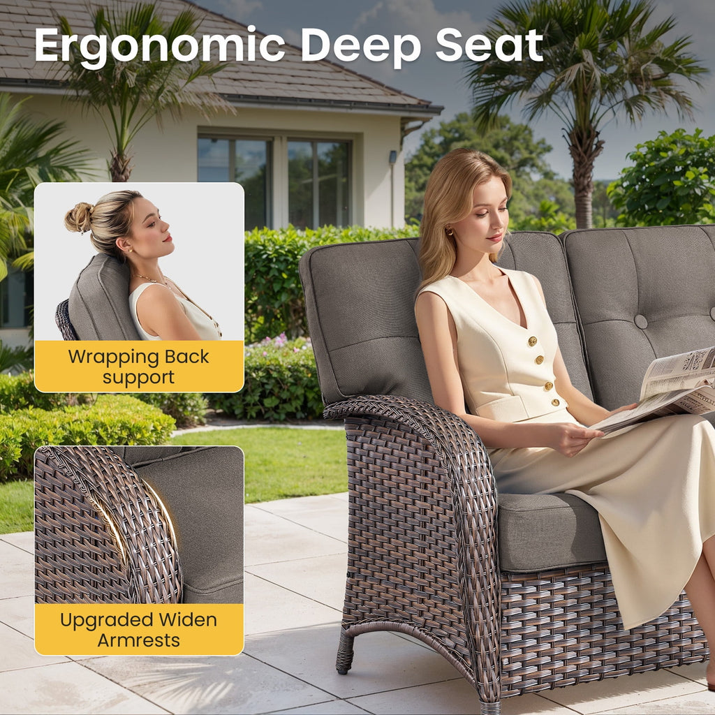 Luxury 6 Piece Outdoor Patio Wicker Furniture Sets with Swivel Rocker Patio Chairs,Sofa and Ottomans,High Back Outdoor Conversation Set for Porch Balcony Deck