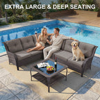 Bellefurn Outdoor Patio Furniture Set,Wicker Sectional Sofa Set with Coffee Table, L-Shaped All Weather Rattan Conversation Set for Backyard,Porch,Deck and Garden