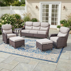 Bellefurn Luxury 6 Pieces Outdoor Patio Furniture Set with Swivel Rocker Chairs 6-inch Extra Thick Cushions,Sofa Coffee Table,Wicker Conversation Sets for Porch Deck Backyard Poolside