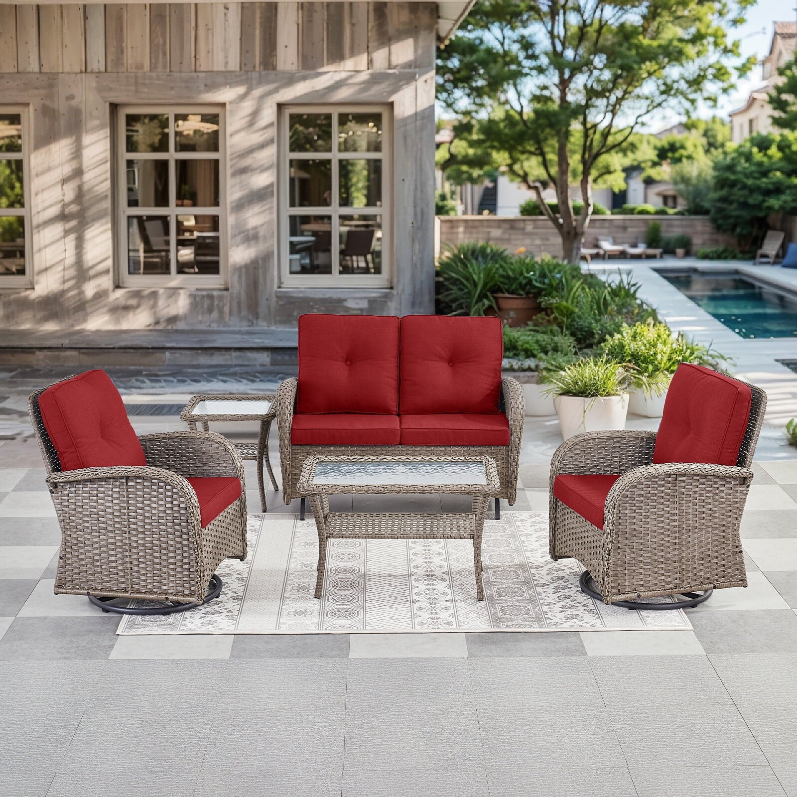 Bellefurn 5 Pieces Outdoor Patio Furniture Sets with Swivel Rocker Cha