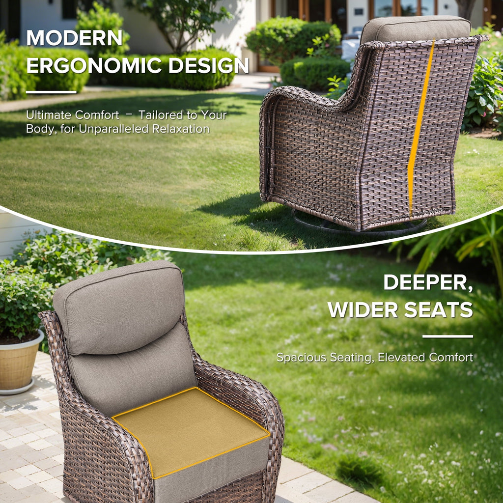 Bellefurn Outdoor Swivel Rocker Patio Chairs with Side Table,Patio Swivel Chairs Set of 2 Wicker Patio Chairs Patio Furniture Set for Porch Balcony Garden Deck Yard