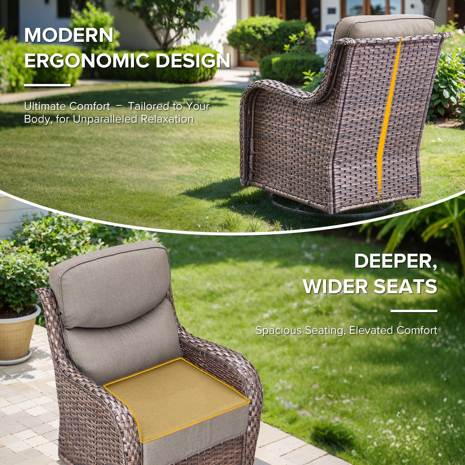 Bellefurn Outdoor Swivel Rocker Patio Chairs with Side Table,Patio Swivel Chairs Set of 2 Wicker Patio Chairs Patio Furniture Set for Porch Balcony Garden Deck Yard