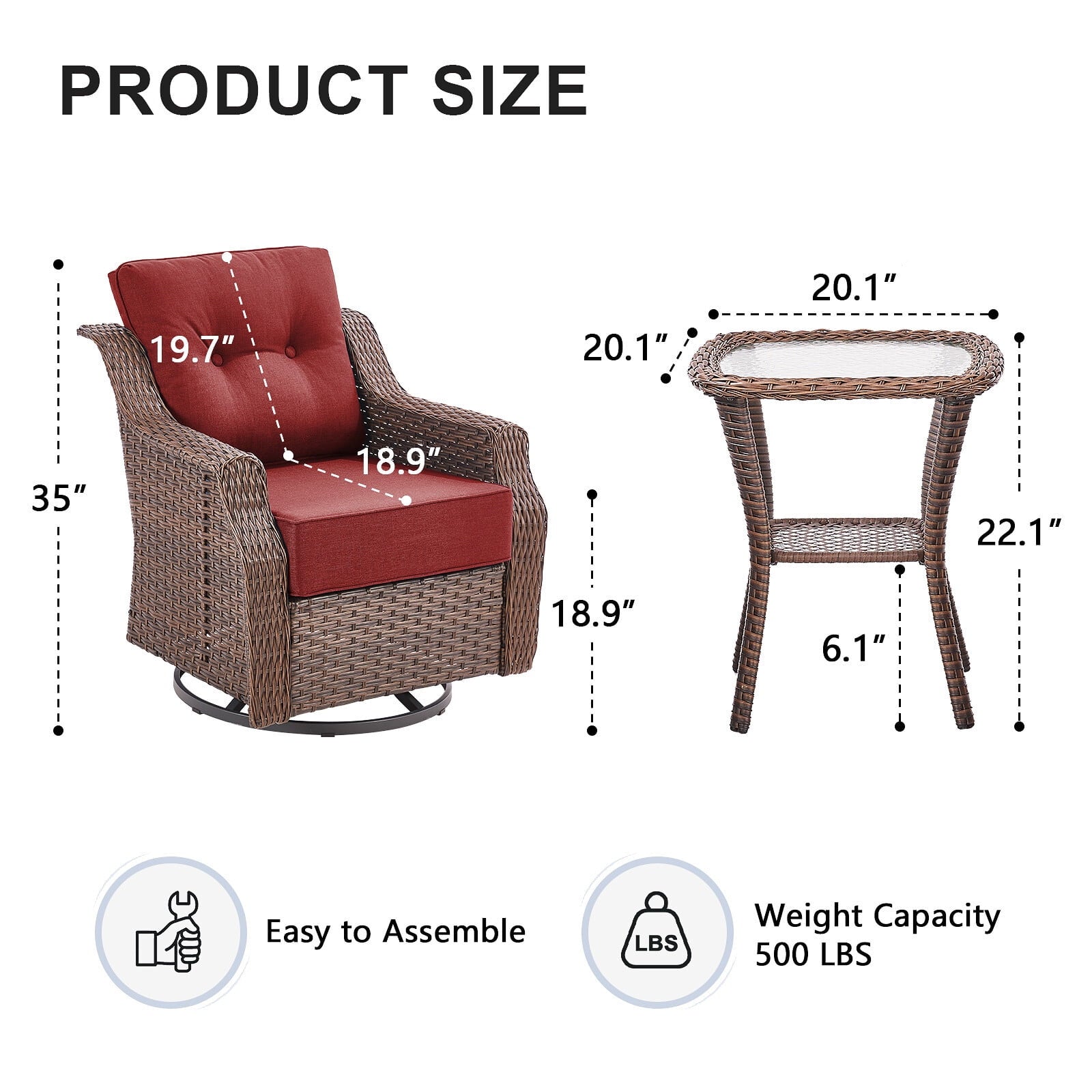 Luxury High Back Outdoor Furniture Set with 6 inch Thick Cushion,Patio Furniture Set with Swivel Rocker Chair,Sofa and Coffee Table,5 PCS Wicker Conversation Set for Yard,Deck,Poolside