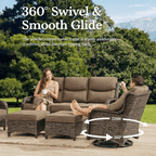 Bellefurn Luxury Outdoor Patio Furniture Sets Outdoor Conversation Sets with Swivel Rocker Patio Chairs with 6" Thick Cushion,Sofa and Glass Coffee Table for Porch Deck Backyard Poolside