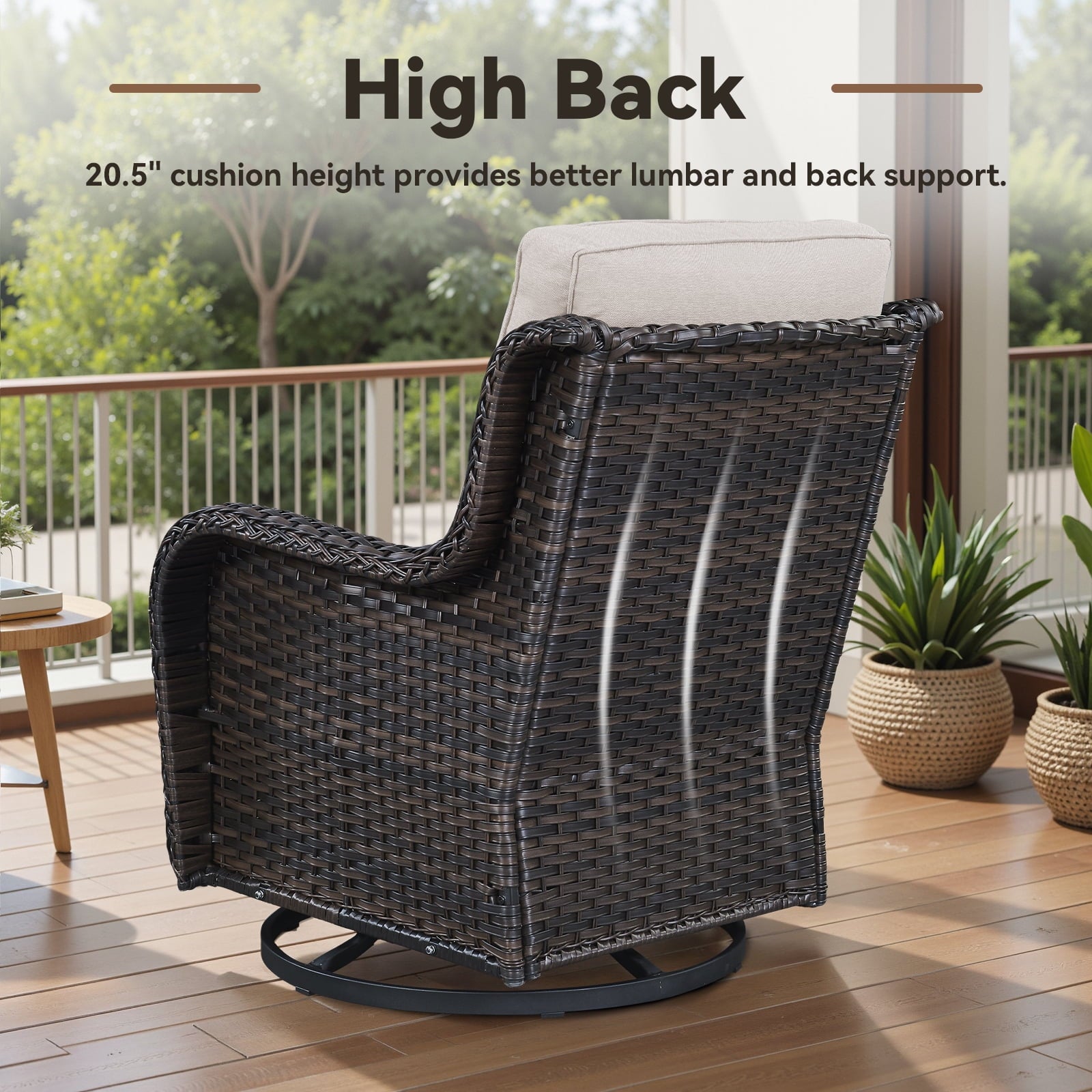 Bellefurn Outdoor Patio Furniture Sets with Swivel Rocker Chairs,3-Seat Sofa and Ottoman High-Back Rattan Patio Conversation Sets for Porch Deck Backyard Poolside