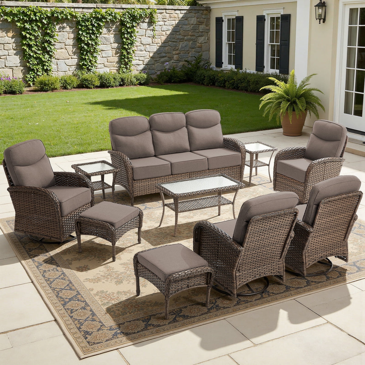 Bellefurn 7-Piece Outdoor Patio Furniture Set with Swivel Rocker Chair