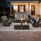Bellefurn Outdoor Patio Furniture Sets with Swivel Rocker Chairs,3-Seat Sofa and Ottoman High-Back Rattan Patio Conversation Sets for Porch Deck Backyard Poolside