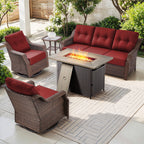 Luxury High Back Outdoor Furniture Set with 6 inch Thick Cushion,Patio Furniture Set with Swivel Rocker Chair,Sofa and Coffee Table,5 PCS Wicker Conversation Set for Yard,Deck,Poolside