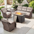Luxury High Back Outdoor Furniture Set with 6 inch Thick Cushion,Patio Furniture Set with Swivel Rocker Chair,Sofa and Coffee Table,5 PCS Wicker Conversation Set for Yard,Deck,Poolside