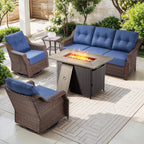 Luxury High Back Outdoor Furniture Set with 6 inch Thick Cushion,Patio Furniture Set with Swivel Rocker Chair,Sofa and Coffee Table,5 PCS Wicker Conversation Set for Yard,Deck,Poolside
