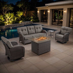 Luxury 6 Piece Outdoor Patio Wicker Furniture Sets with Swivel Rocker Patio Chairs,Sofa and Ottomans,High Back Outdoor Conversation Set for Porch Balcony Deck