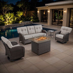 Luxury 6 Piece Outdoor Patio Wicker Furniture Sets with Swivel Rocker Patio Chairs,Sofa and Ottomans,High Back Outdoor Conversation Set for Porch Balcony Deck