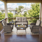 Bellefurn 5 Pieces Outdoor Patio Furniture Sets with Swivel Rocker Chairs Rattan Glider Loveseat and Coffee Table,Wicker Outdoor Conversation Sets for Porch Deck Backyard Poolside