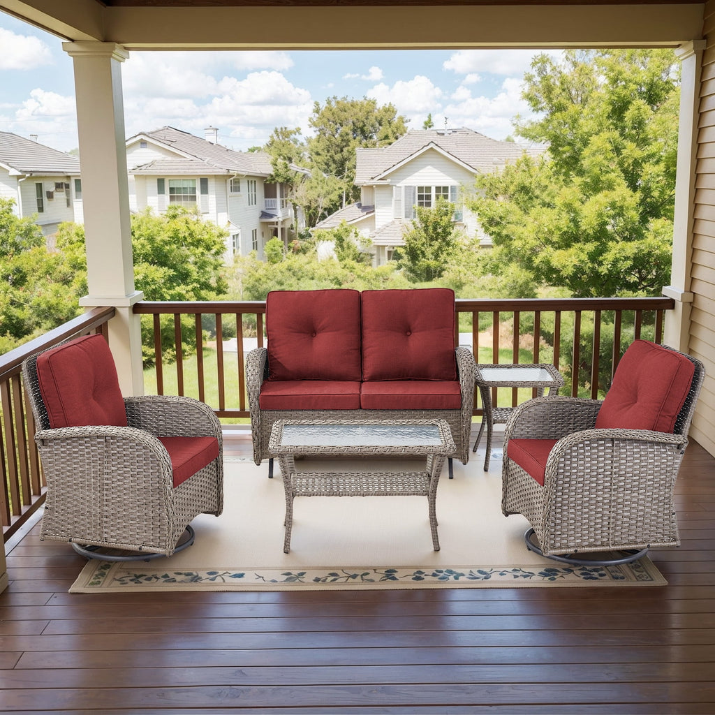 Bellefurn 5 Pieces Outdoor Patio Furniture Sets with Swivel Rocker Cha