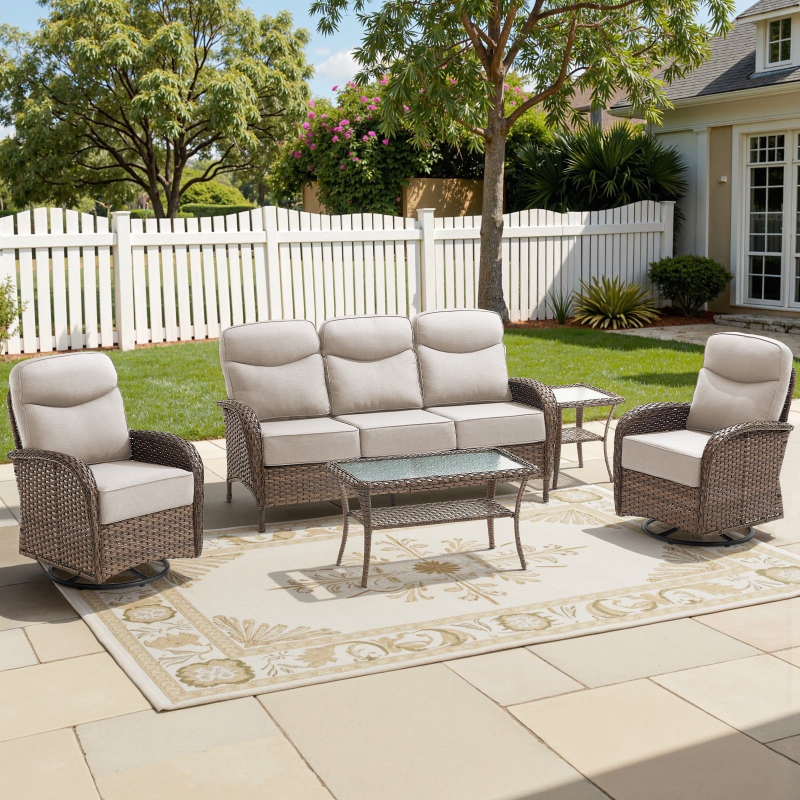 Bellefurn Outdoor Swivel Rocker Patio Chairs,Patio Swivel Chairs Set of 2,Swivel Glider Lounge Chairs with Side Table Patio Furniture Set for Outdoor,Balcony,Front Porch,Firepit Area