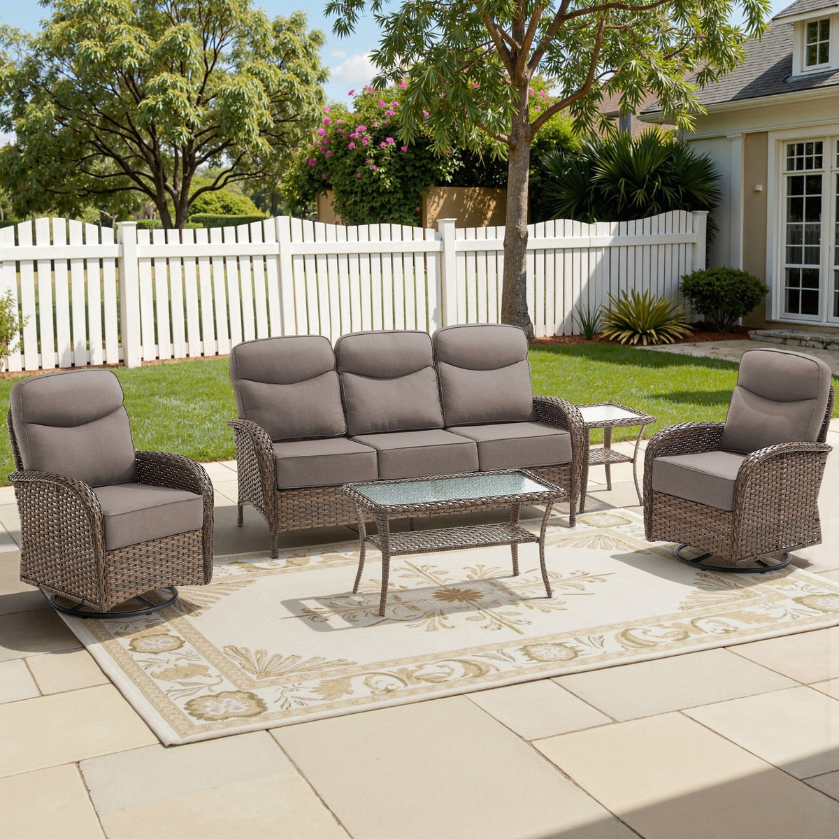 Bellefurn Outdoor Swivel Rocker Patio Chairs,Patio Swivel Chairs Set of 2,Swivel Glider Lounge Chairs with Side Table Patio Furniture Set for Outdoor,Balcony,Front Porch,Firepit Area