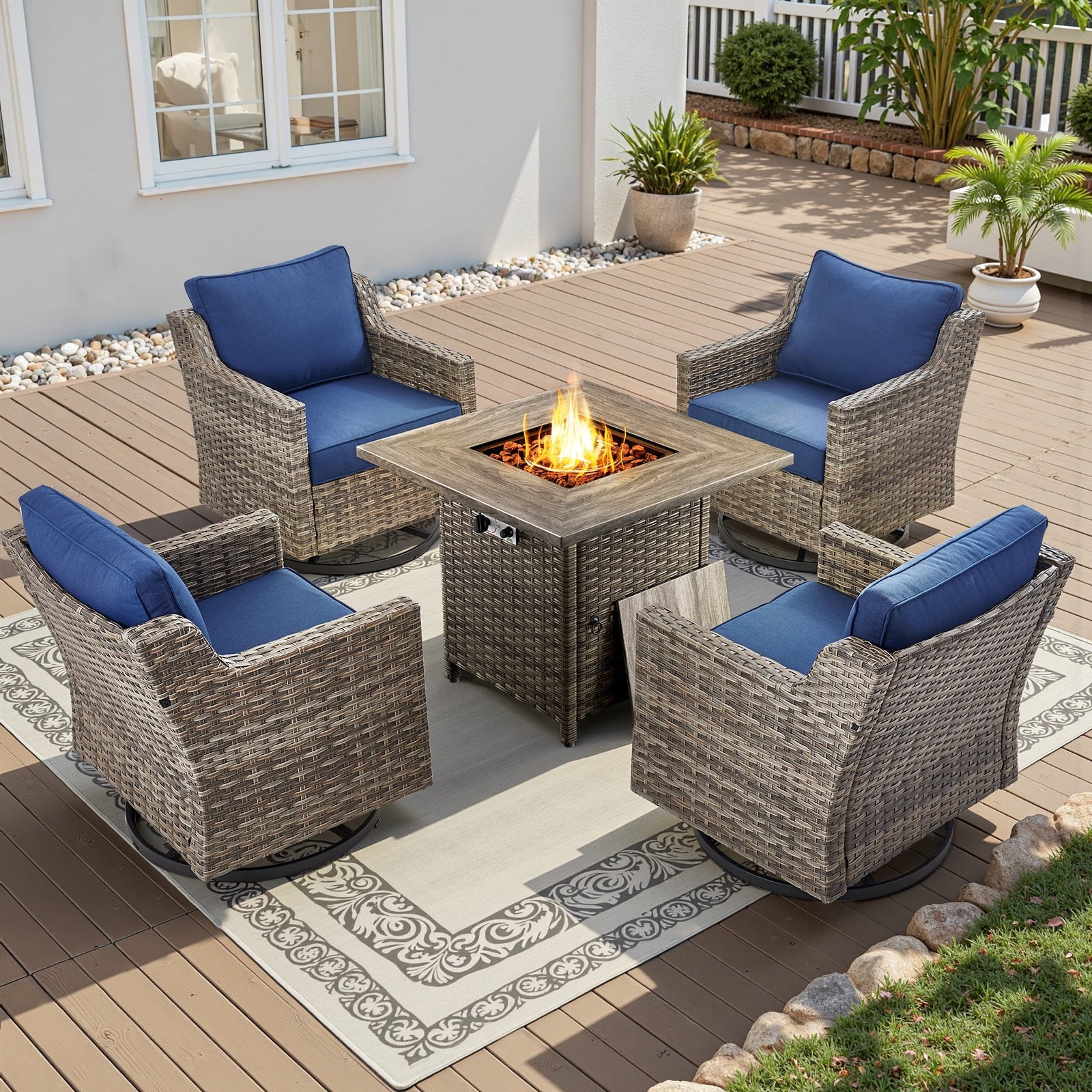 Patio Furniture Sets with Swivel Chairs,All-Weather Outdoor Patio Conversation Sets with High Back Outdoor Swivel Rocker Chairs,Couch,Coffee Tabel and Ottomans for Porch Deck Backyard