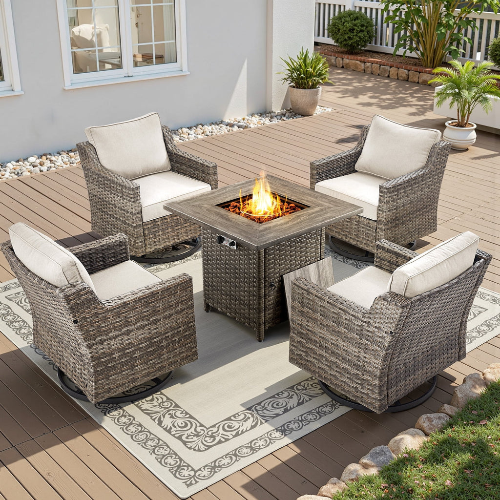 Patio Furniture Sets with Swivel Chairs,All-Weather Outdoor Patio Conversation Sets with High Back Outdoor Swivel Rocker Chairs,Couch,Coffee Tabel and Ottomans for Porch Deck Backyard