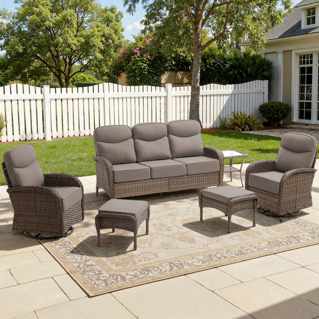 Bellefurn Luxury Patio Furniture Sets with 6-Inch Thick Cushions,High Back Wicker Swivel Rocker Patio Chairs,Outdoor Couch and Ottomans,All-Weather Conversation Set for Porch Deck Yard Pool