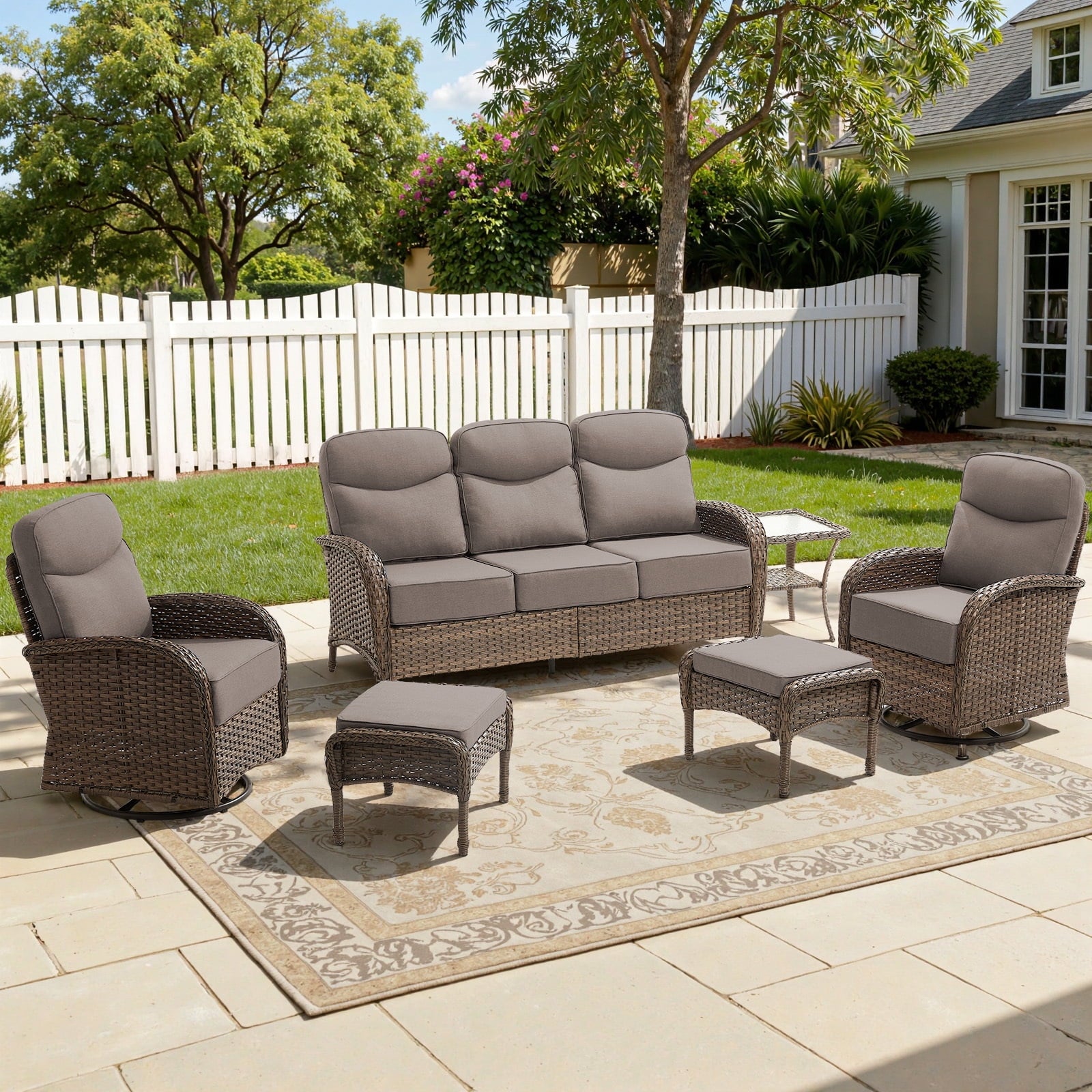 Bellefurn Luxury Patio Furniture Sets with 6-Inch Thick Cushions,High Back Wicker Swivel Rocker Patio Chairs,Outdoor Couch and Ottomans,All-Weather Conversation Set for Porch Deck Yard Pool