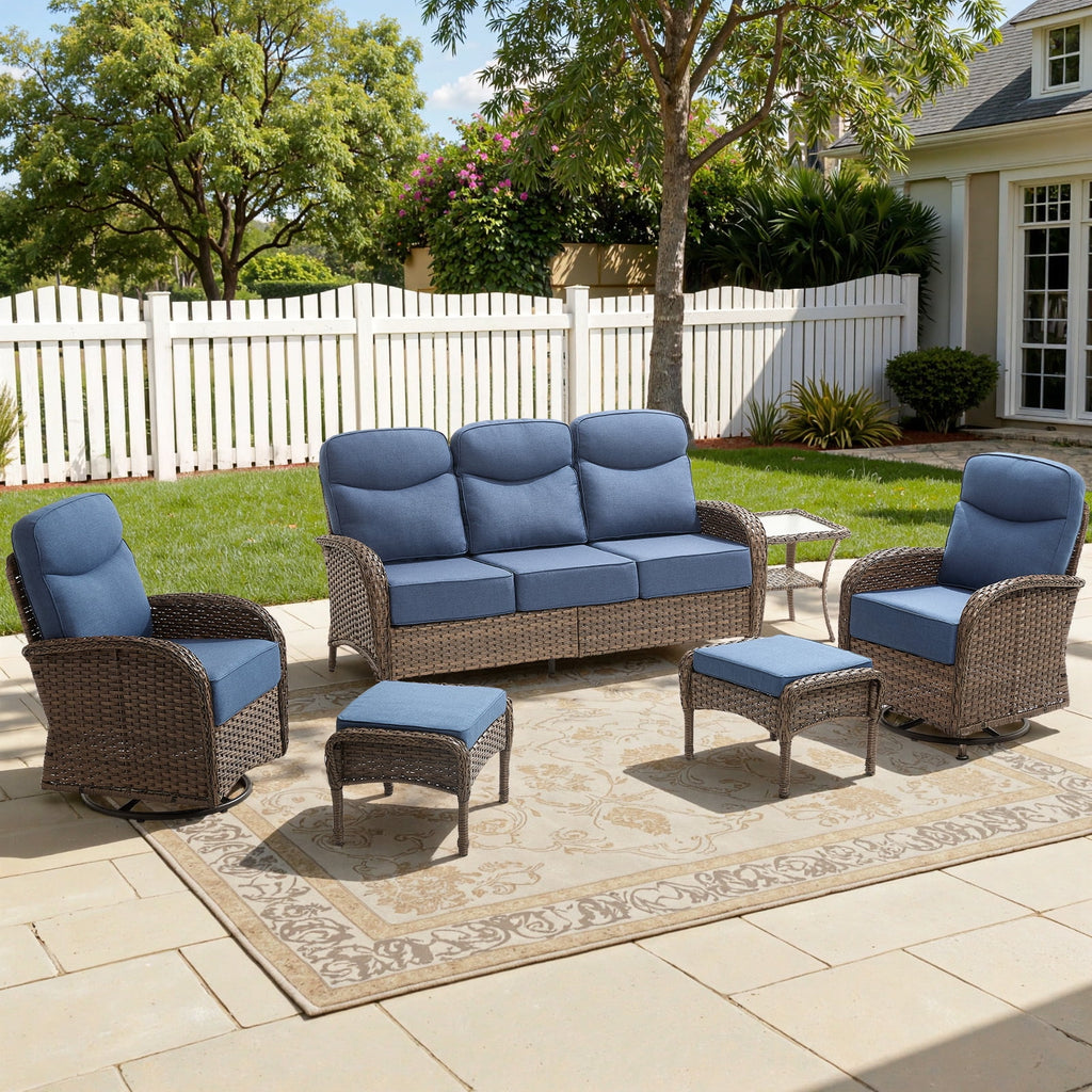 Bellefurn Luxury Patio Furniture Sets with 6-Inch Thick Cushions,High Back Wicker Swivel Rocker Patio Chairs,Outdoor Couch and Ottomans,All-Weather Conversation Set for Porch Deck Yard Pool