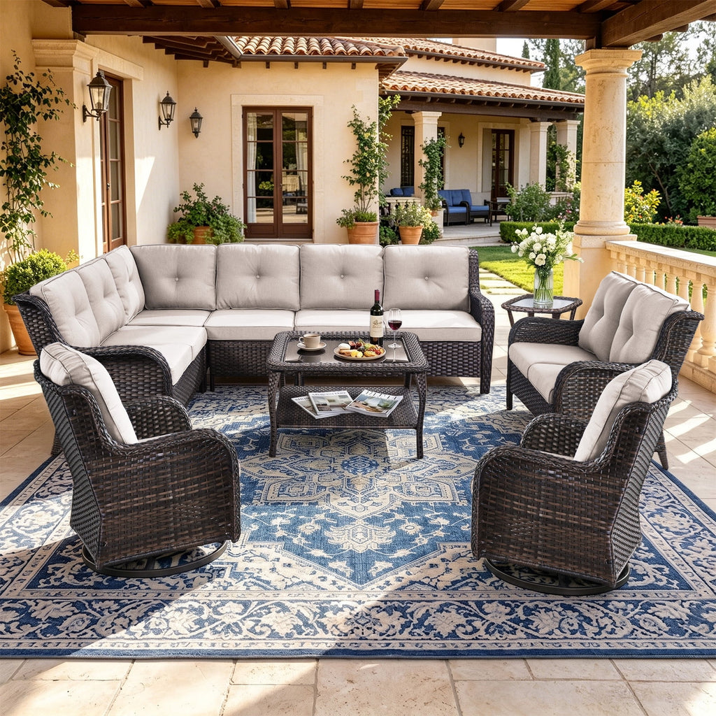 Bellefurn Outdoor Patio Furniture Set,Wicker Sectional Sofa Set with Coffee Table, L-Shaped All Weather Rattan Conversation Set for Backyard,Porch,Deck and Garden