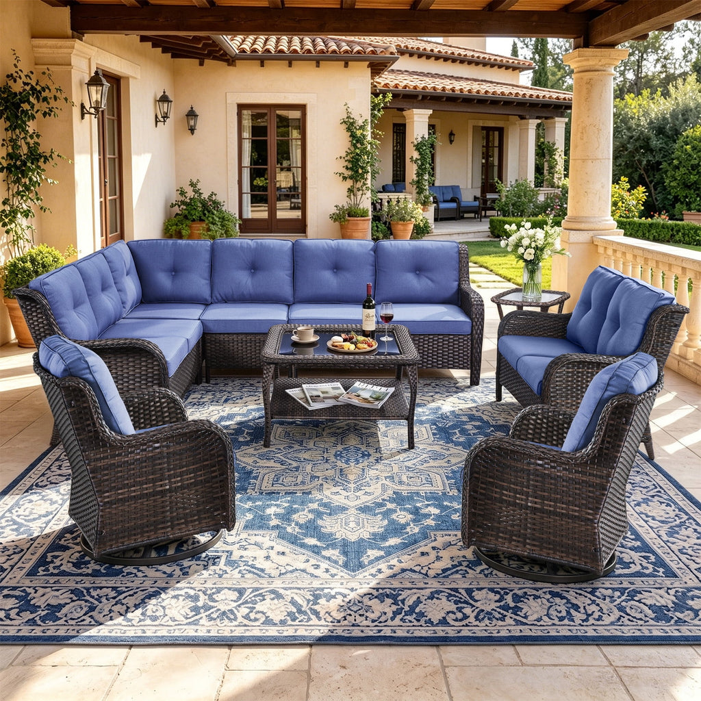 Bellefurn Outdoor Patio Furniture Set,Wicker Sectional Sofa Set with Coffee Table, L-Shaped All Weather Rattan Conversation Set for Backyard,Porch,Deck and Garden