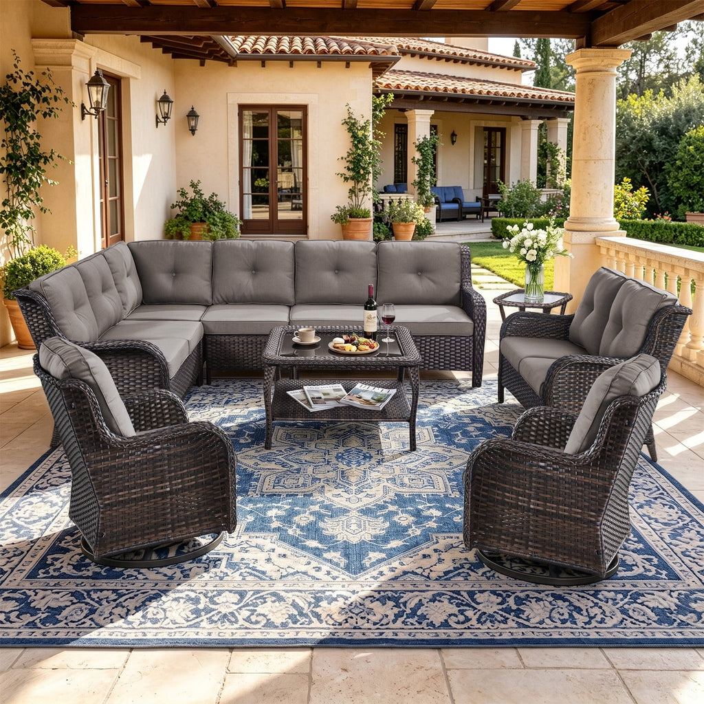 Bellefurn Outdoor Patio Furniture Set,Wicker Sectional Sofa Set with Coffee Table, L-Shaped All Weather Rattan Conversation Set for Backyard,Porch,Deck and Garden