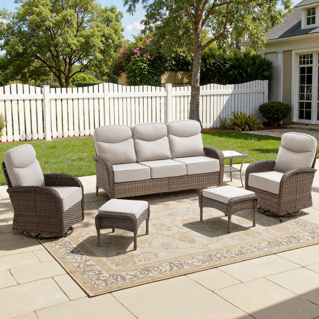Bellefurn 7-Piece Outdoor Patio Furniture Set with Swivel Rocker Chair