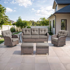 Luxury 6 Piece Outdoor Patio Wicker Furniture Sets with Swivel Rocker Patio Chairs,Sofa and Ottomans,High Back Outdoor Conversation Set for Porch Balcony Deck