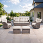 Luxury 6 Piece Outdoor Patio Wicker Furniture Sets with Swivel Rocker Patio Chairs,Sofa and Ottomans,High Back Outdoor Conversation Set for Porch Balcony Deck