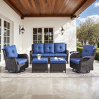 Bellefurn Outdoor Patio Furniture Sets with Swivel Rocker Chairs,3-Seat Sofa and Ottoman High-Back Rattan Patio Conversation Sets for Porch Deck Backyard Poolside