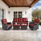 Bellefurn Outdoor Patio Furniture Sets with Swivel Rocker Chairs,3-Seat Sofa and Ottoman High-Back Rattan Patio Conversation Sets for Porch Deck Backyard Poolside