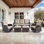 Bellefurn Outdoor Patio Furniture Sets with Swivel Rocker Chairs,3-Seat Sofa and Ottoman High-Back Rattan Patio Conversation Sets for Porch Deck Backyard Poolside