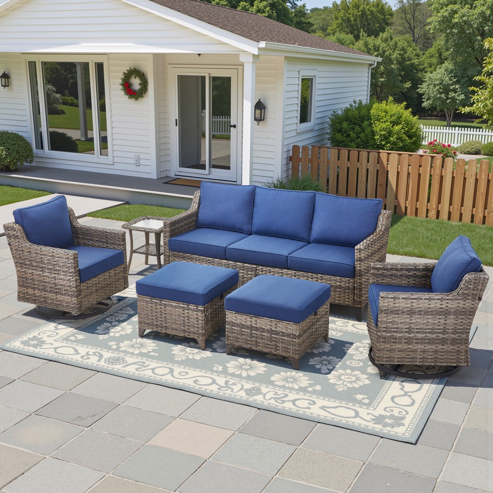Patio Furniture Sets with Swivel Chairs,All-Weather Outdoor Patio Conversation Sets with High Back Outdoor Swivel Rocker Chairs,Couch,Coffee Tabel and Ottomans for Porch Deck Backyard
