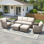 Patio Furniture Sets with Swivel Chairs,All-Weather Outdoor Patio Conversation Sets with High Back Outdoor Swivel Rocker Chairs,Couch,Coffee Tabel and Ottomans for Porch Deck Backyard