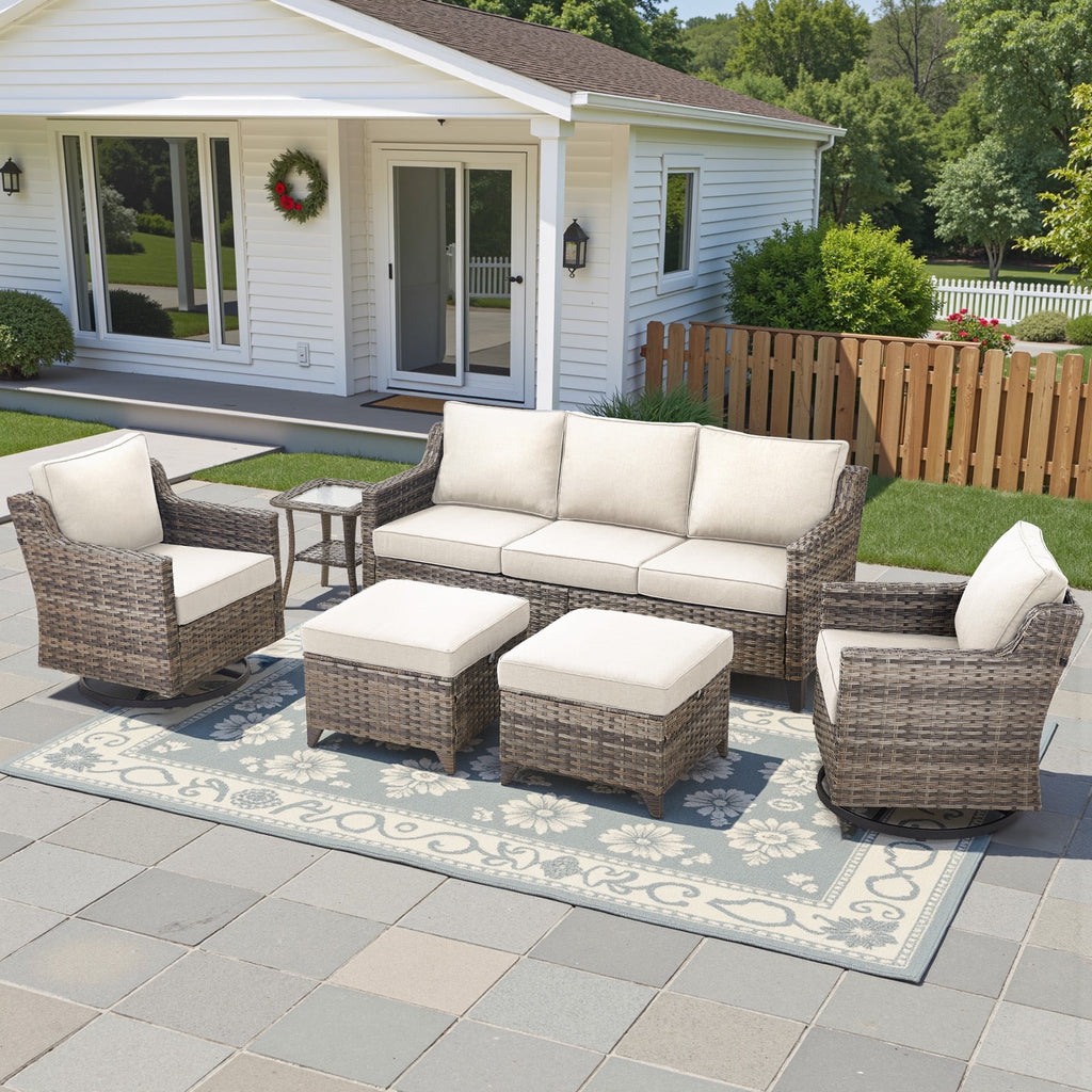 Patio Furniture Sets with Swivel Chairs,All-Weather Outdoor Patio Conversation Sets with High Back Outdoor Swivel Rocker Chairs,Couch,Coffee Tabel and Ottomans for Porch Deck Backyard