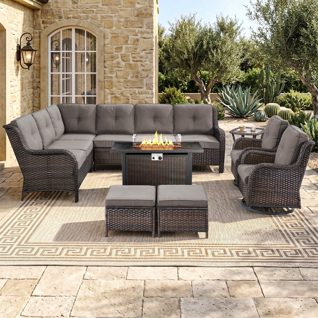 Bellefurn Outdoor Patio Furniture Set,Wicker Sectional Sofa Set with Coffee Table, L-Shaped All Weather Rattan Conversation Set for Backyard,Porch,Deck and Garden