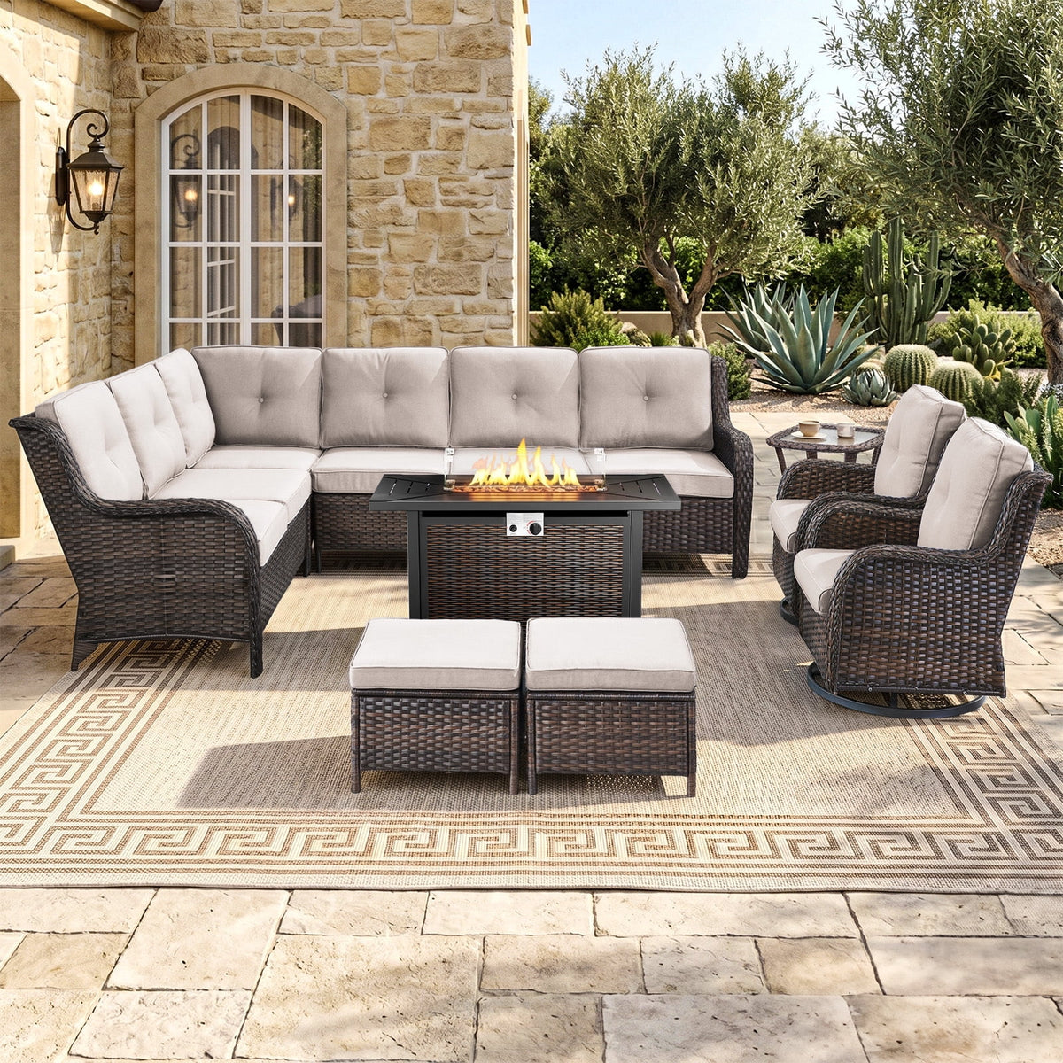 Bellefurn Outdoor Patio Furniture Set,Wicker Sectional Sofa Set with Coffee Table, L-Shaped All Weather Rattan Conversation Set for Backyard,Porch,Deck and Garden