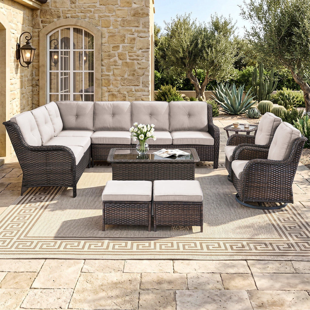 Bellefurn Outdoor Patio Furniture Set,Wicker Sectional Sofa Set with Coffee Table, L-Shaped All Weather Rattan Conversation Set for Backyard,Porch,Deck and Garden
