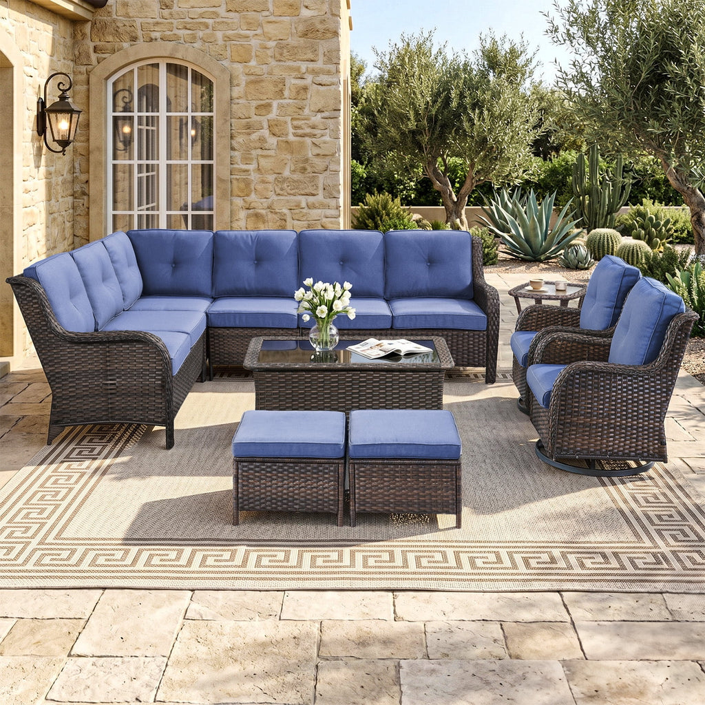 Bellefurn Outdoor Patio Furniture Set,Wicker Sectional Sofa Set with Coffee Table, L-Shaped All Weather Rattan Conversation Set for Backyard,Porch,Deck and Garden