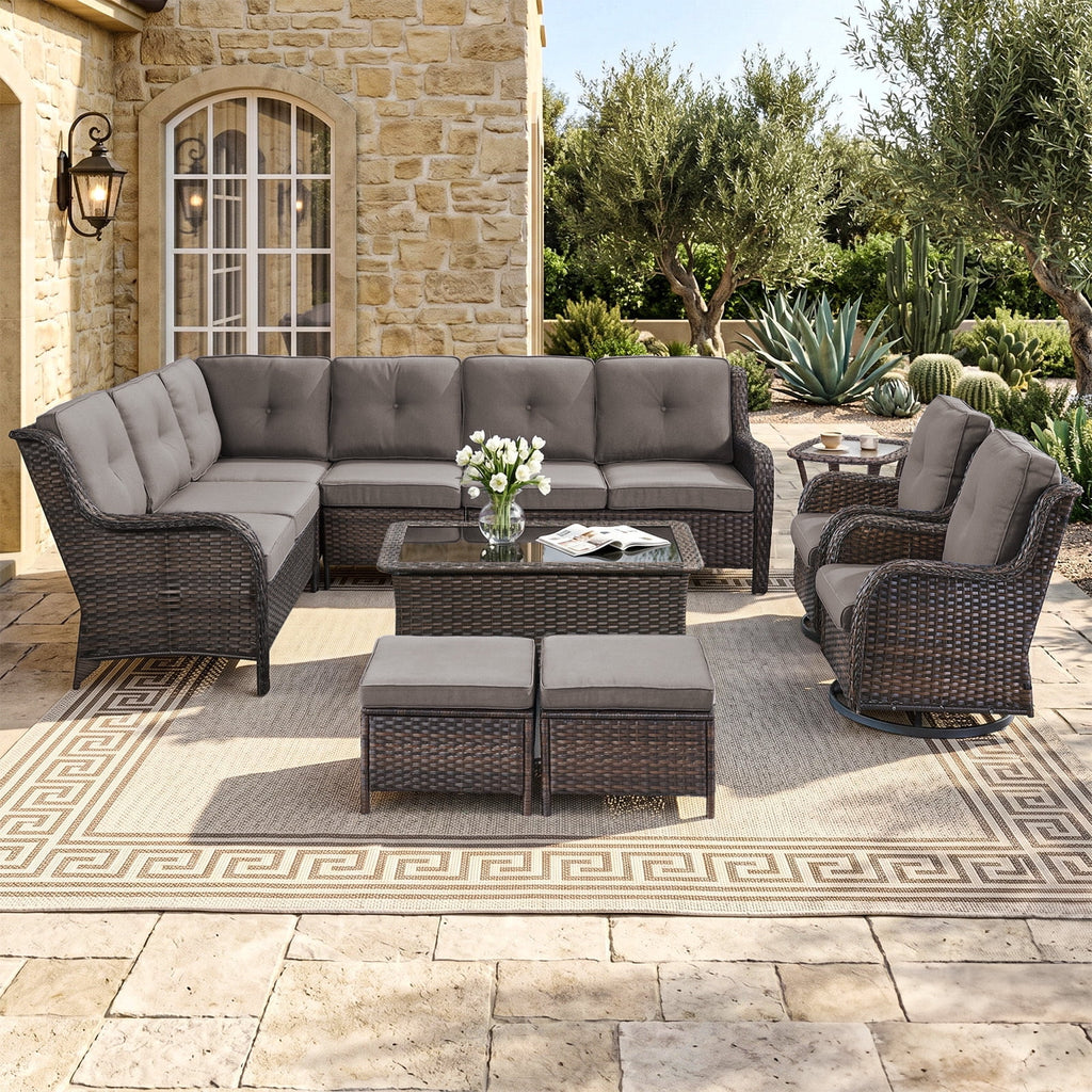 Bellefurn Outdoor Patio Furniture Set,Wicker Sectional Sofa Set with Coffee Table, L-Shaped All Weather Rattan Conversation Set for Backyard,Porch,Deck and Garden