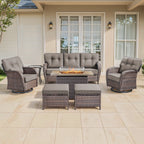 Luxury 6 Piece Outdoor Patio Wicker Furniture Sets with Swivel Rocker Patio Chairs,Sofa and Ottomans,High Back Outdoor Conversation Set for Porch Balcony Deck
