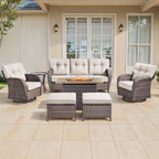 Luxury 6 Piece Outdoor Patio Wicker Furniture Sets with Swivel Rocker Patio Chairs,Sofa and Ottomans,High Back Outdoor Conversation Set for Porch Balcony Deck