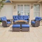 Luxury 6 Piece Outdoor Patio Wicker Furniture Sets with Swivel Rocker Patio Chairs,Sofa and Ottomans,High Back Outdoor Conversation Set for Porch Balcony Deck