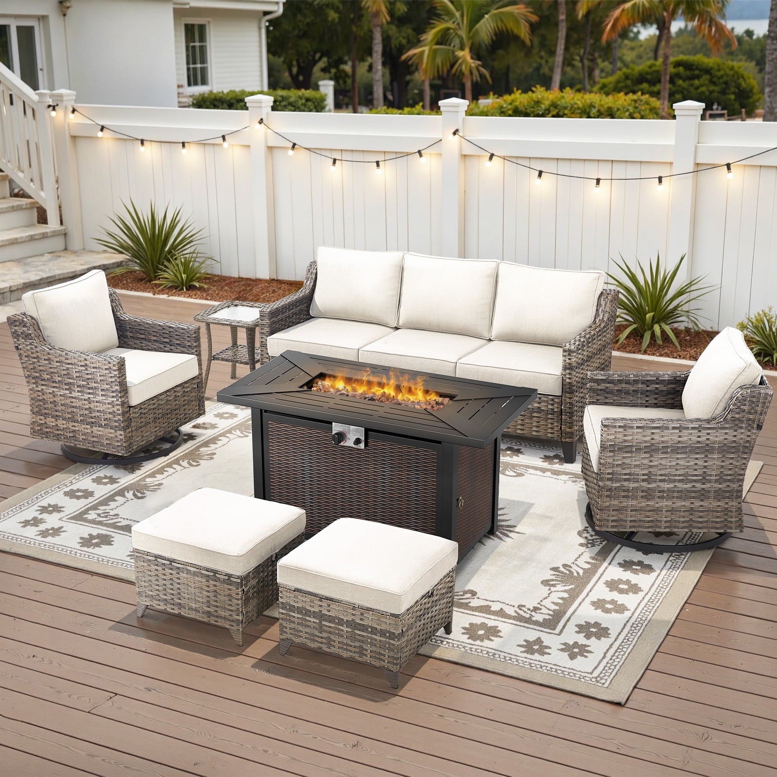 Patio Furniture Sets with Swivel Chairs,All-Weather Outdoor Patio Conversation Sets with High Back Outdoor Swivel Rocker Chairs,Couch,Coffee Tabel and Ottomans for Porch Deck Backyard