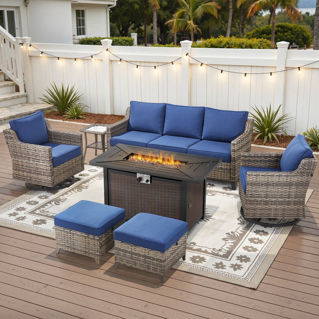 Patio Furniture Sets with Swivel Chairs,All-Weather Outdoor Patio Conversation Sets with High Back Outdoor Swivel Rocker Chairs,Couch,Coffee Tabel and Ottomans for Porch Deck Backyard