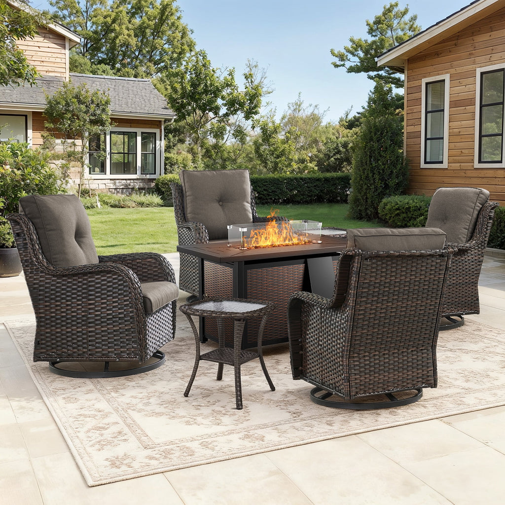 Bellefurn Outdoor Patio Furniture Sets with Swivel Rocker Chairs,3-Seat Sofa and Ottoman High-Back Rattan Patio Conversation Sets for Porch Deck Backyard Poolside